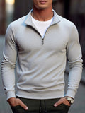 Outono masculino quarto zip up sweatshirts fino ajuste leve ao ar livre mock neck pulôver suéteres meia gola alta malha streetwear