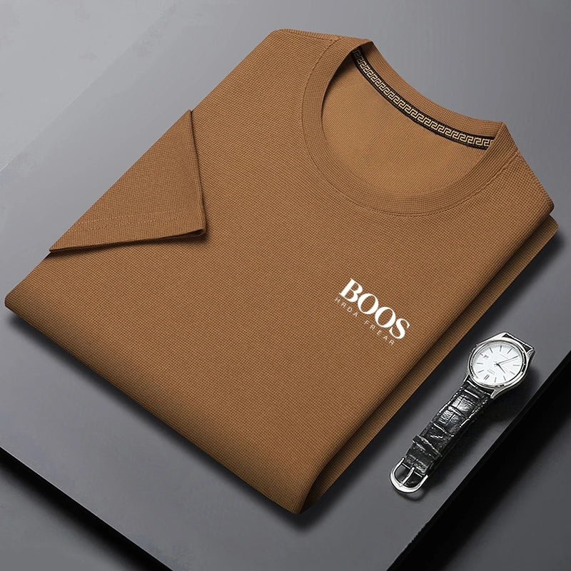Camiseta masculina nova bordada verão em torno do pescoço manga curta camiseta masculina manga curta topo harajuku roupas masculinas
