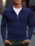 Outono masculino quarto zip up sweatshirts fino ajuste leve ao ar livre mock neck pulôver suéteres meia gola alta malha streetwear