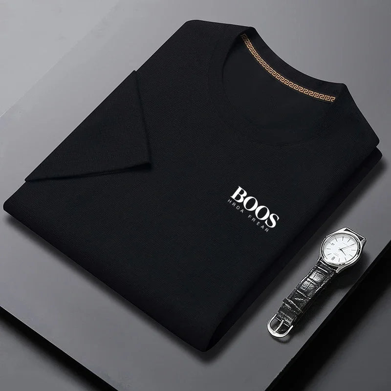 Camiseta masculina nova bordada verão em torno do pescoço manga curta camiseta masculina manga curta topo harajuku roupas masculinas