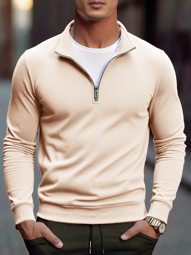Outono masculino quarto zip up sweatshirts fino ajuste leve ao ar livre mock neck pulôver suéteres meia gola alta malha streetwear