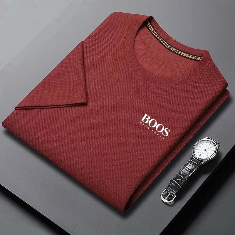 Camiseta masculina nova bordada verão em torno do pescoço manga curta camiseta masculina manga curta topo harajuku roupas masculinas