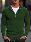Outono masculino quarto zip up sweatshirts fino ajuste leve ao ar livre mock neck pulôver suéteres meia gola alta malha streetwear