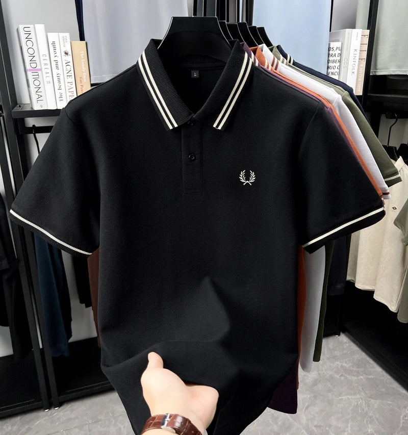 100% algodão puro de alta qualidade verão nova moda masculina manga curta confortável respirável camisa polo requintado bordado tshirt