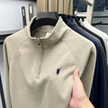 Camiseta masculina de manga comprida com meio zíper, outono plus size, meia-idade e jovem, gola polo com logotipo de pônei bordado