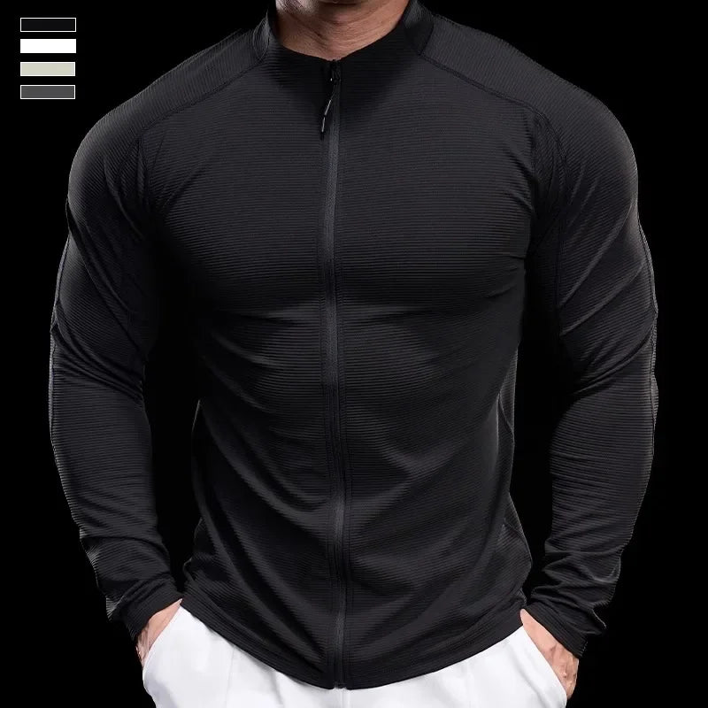 Outono novos homens ginásio correndo esportes fitness topos jaquetas ciclismo calças de manga comprida de secagem rápida respirável roupas de treinamento
