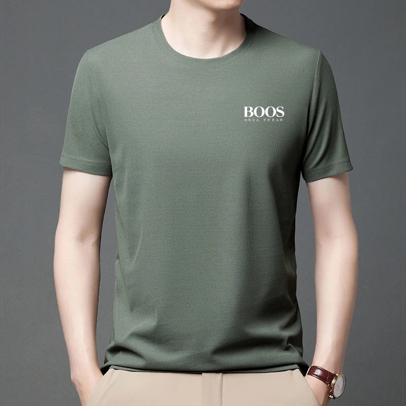Camiseta masculina nova bordada verão em torno do pescoço manga curta camiseta masculina manga curta topo harajuku roupas masculinas