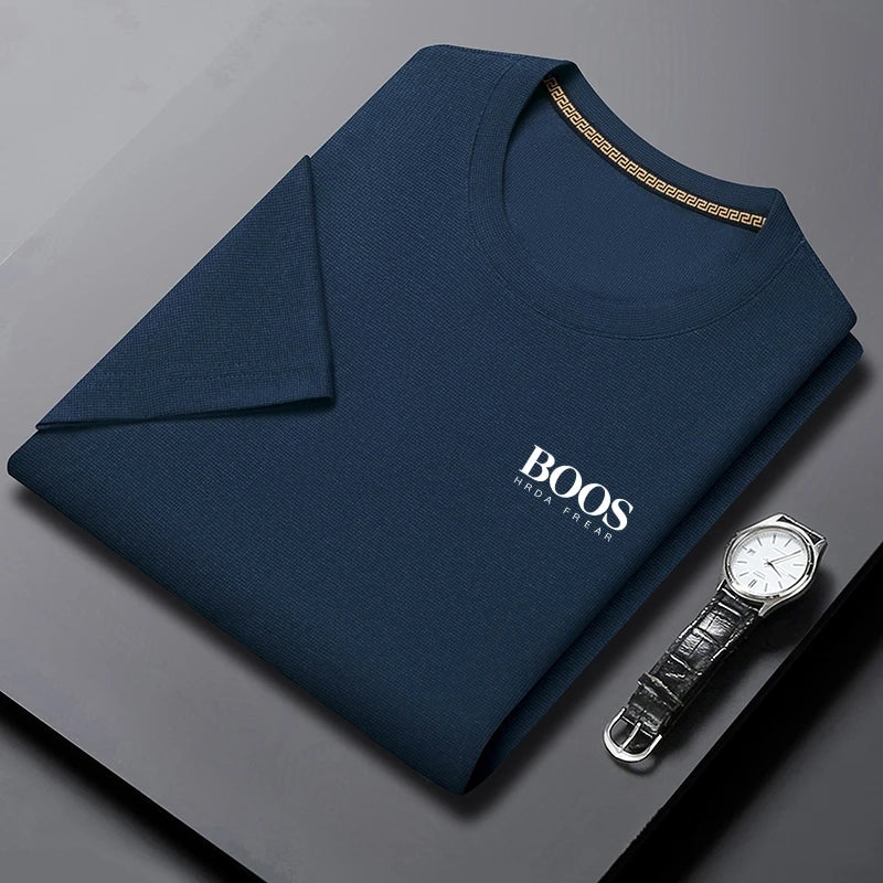 Camiseta masculina nova bordada verão em torno do pescoço manga curta camiseta masculina manga curta topo harajuku roupas masculinas