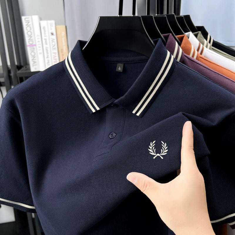 100% algodão puro de alta qualidade verão nova moda masculina manga curta confortável respirável camisa polo requintado bordado tshirt