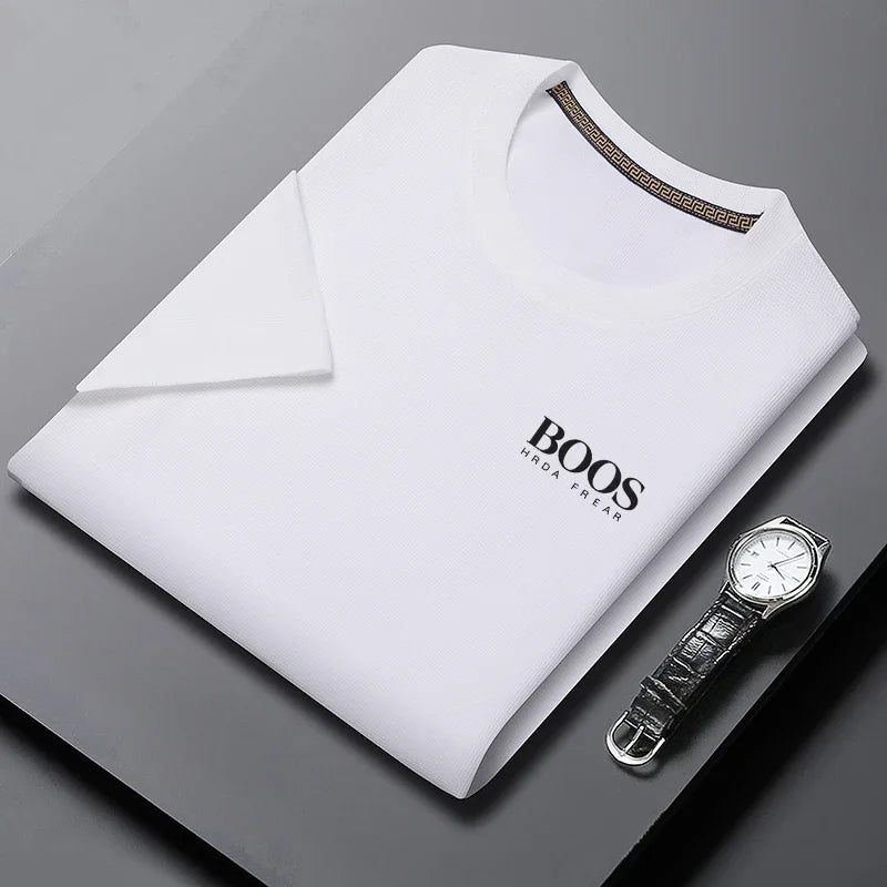 Camiseta masculina nova bordada verão em torno do pescoço manga curta camiseta masculina manga curta topo harajuku roupas masculinas