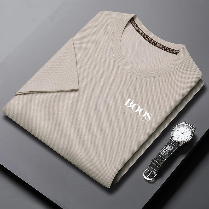Camiseta masculina nova bordada verão em torno do pescoço manga curta camiseta masculina manga curta topo harajuku roupas masculinas