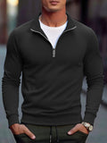 Outono masculino quarto zip up sweatshirts fino ajuste leve ao ar livre mock neck pulôver suéteres meia gola alta malha streetwear