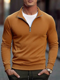 Outono masculino quarto zip up sweatshirts fino ajuste leve ao ar livre mock neck pulôver suéteres meia gola alta malha streetwear