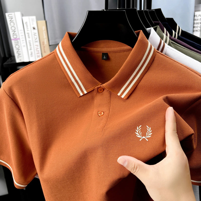 100% algodão puro de alta qualidade verão nova moda masculina manga curta confortável respirável camisa polo requintado bordado tshirt