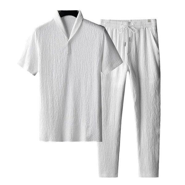 Terno esportivo fino masculino, camiseta monocromática e calça comprida, conjunto basculador masculino, streetwear casual, moda verão