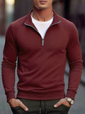 Outono masculino quarto zip up sweatshirts fino ajuste leve ao ar livre mock neck pulôver suéteres meia gola alta malha streetwear