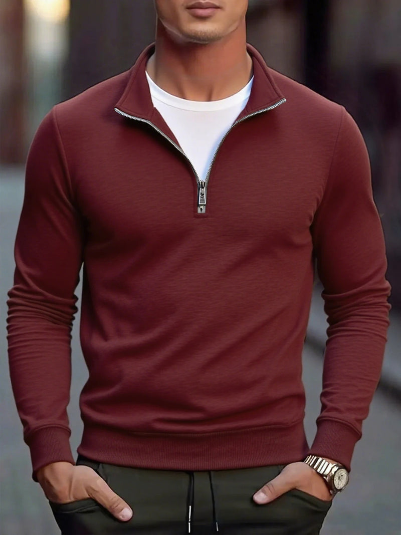 Outono masculino quarto zip up sweatshirts fino ajuste leve ao ar livre mock neck pulôver suéteres meia gola alta malha streetwear