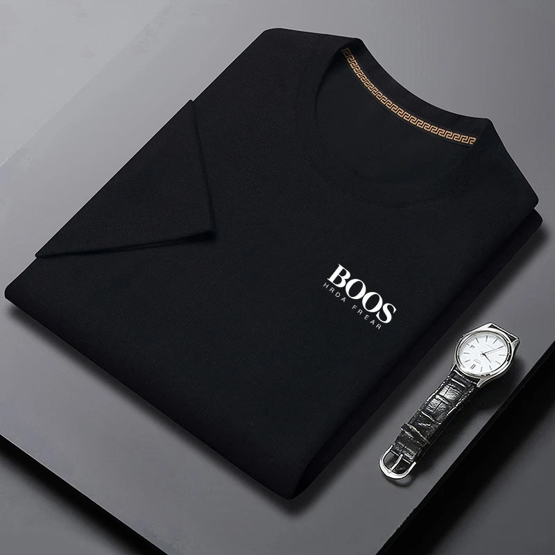 Camiseta masculina nova bordada verão em torno do pescoço manga curta camiseta masculina manga curta topo harajuku roupas masculinas