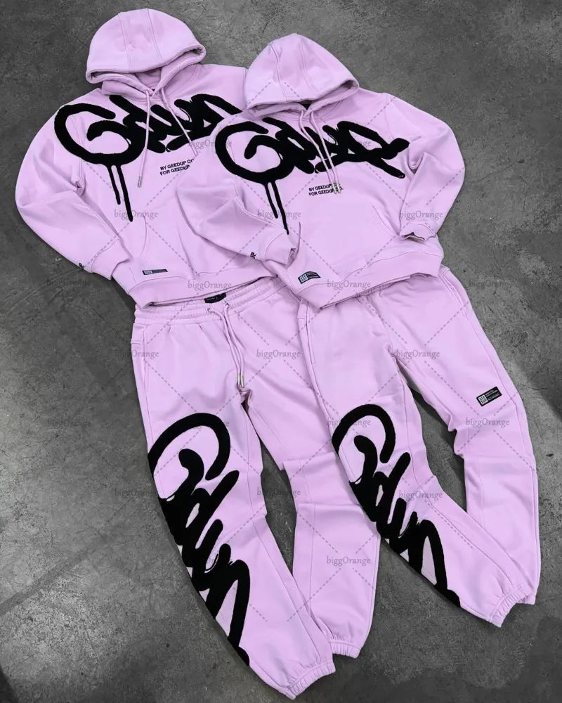 Preto roxo roupas masculinas conjunto de esportes americano nova carta oversized hoodies rua hip hop retro solto calças esportivas