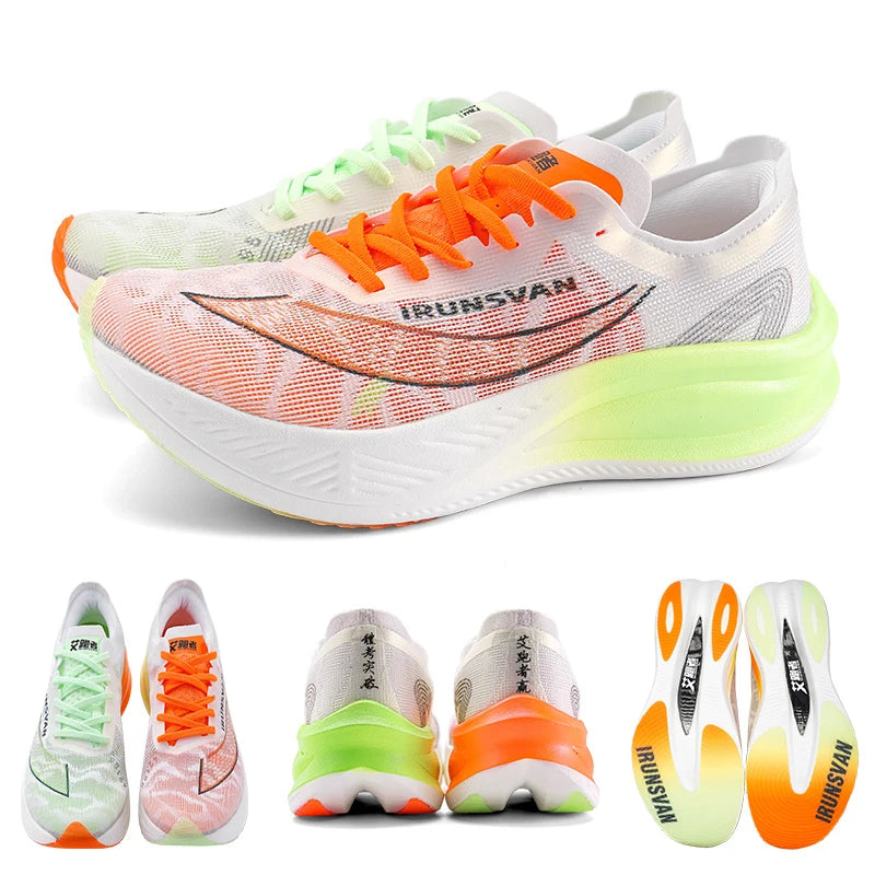Ironsvan homens náilon fibra de carbono profissional maratona sapatos respirável ultra leve pista campo quilômetro corrida tênis corrida