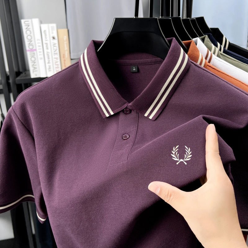 100% algodão puro de alta qualidade verão nova moda masculina manga curta confortável respirável camisa polo requintado bordado tshirt