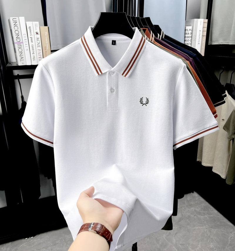 100% algodão puro de alta qualidade verão nova moda masculina manga curta confortável respirável camisa polo requintado bordado tshirt