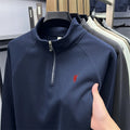 Camiseta masculina de manga comprida com meio zíper, outono plus size, meia-idade e jovem, gola polo com logotipo de pônei bordado